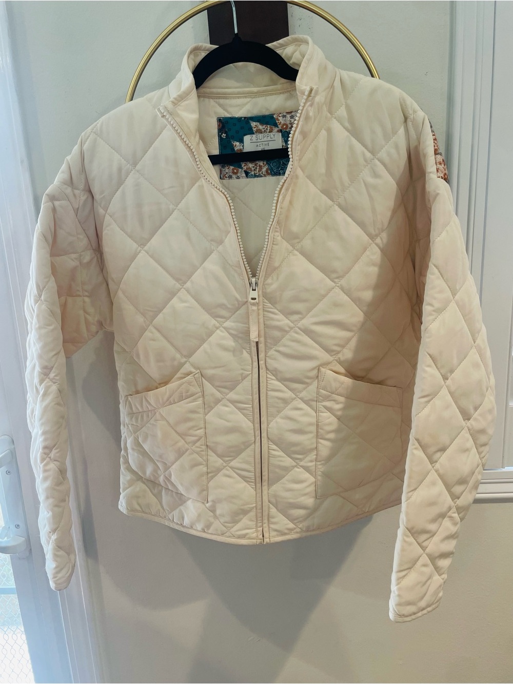 Z Supply Cream Quilted Zip-Up Jacket